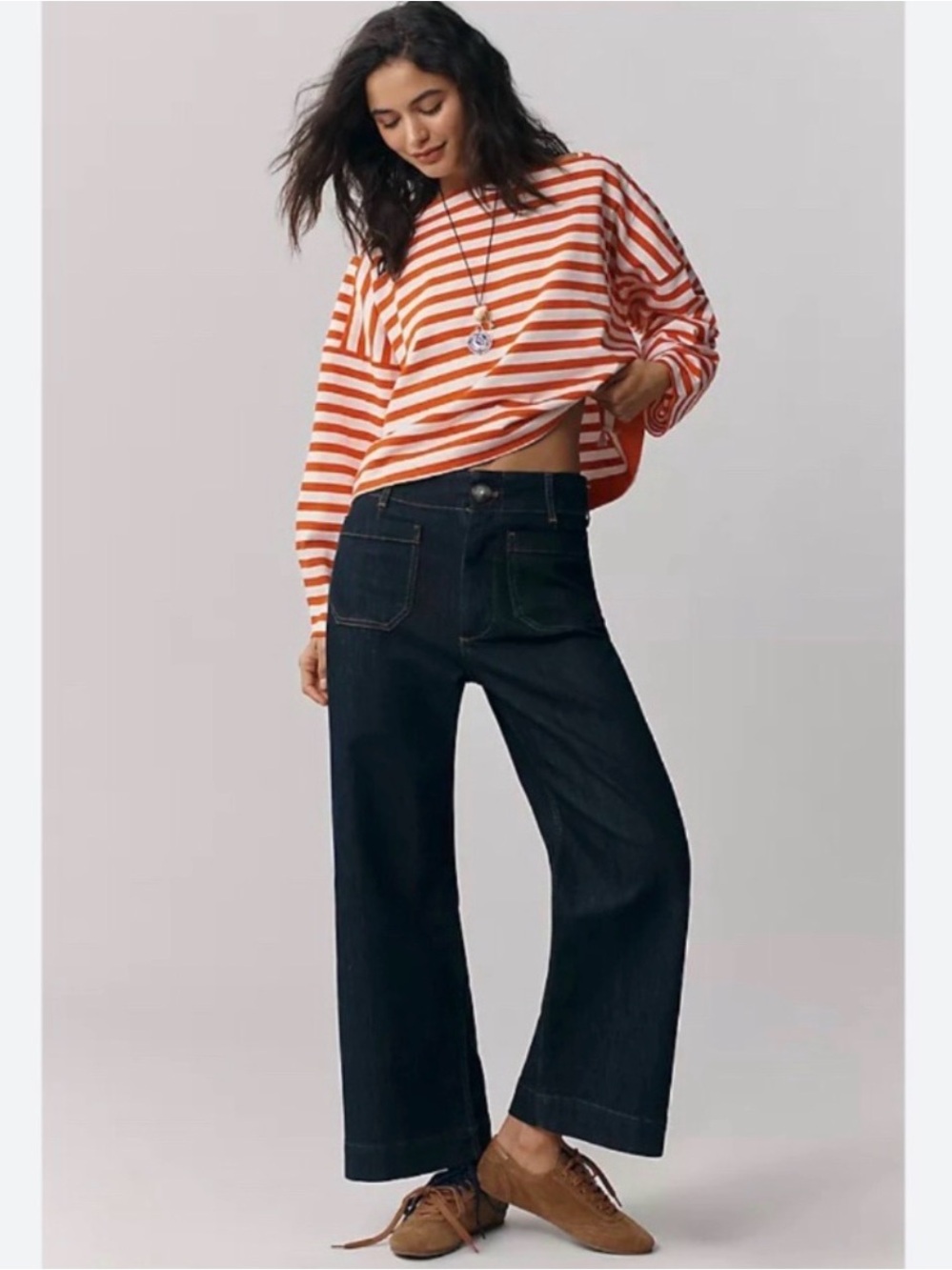 Maeve Colette High-Rise Wide-Leg Cropped Jeans Dark Denim